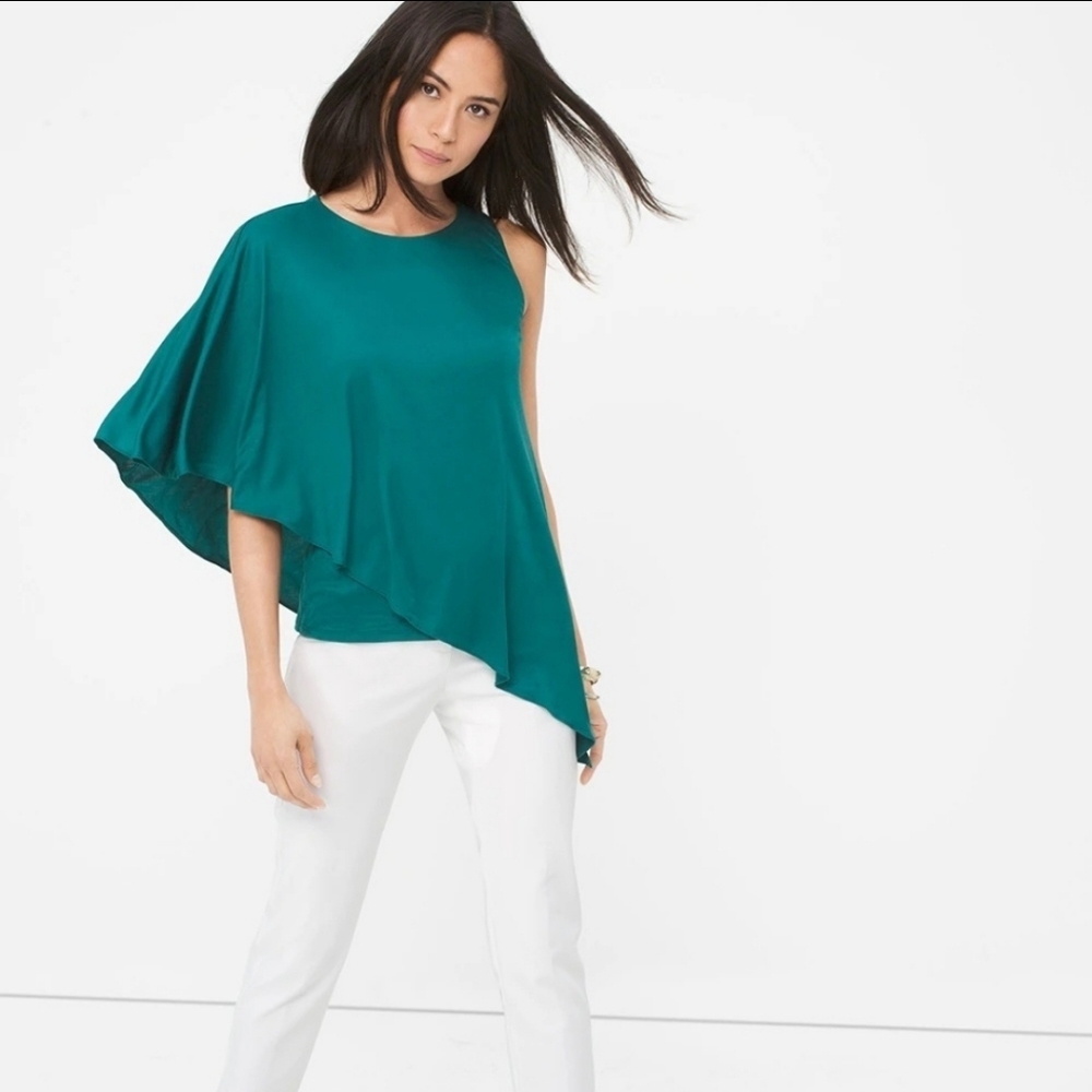 White House Black Market Cape Sleeve Asymmetric Top Size S
